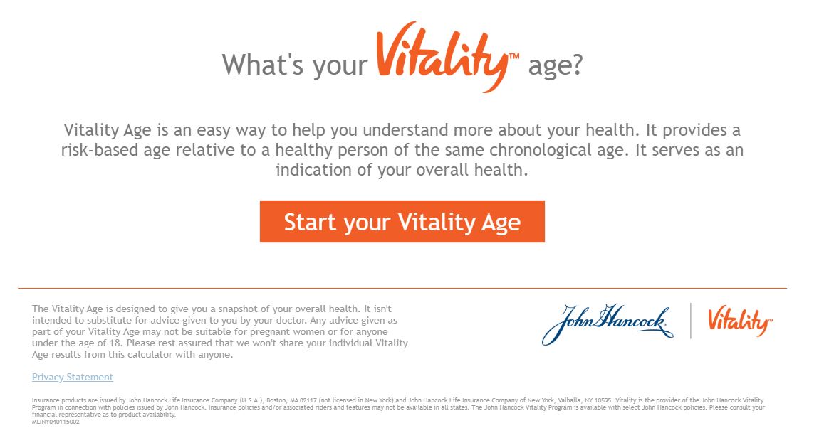 John Hancock Vitality age calculator step 1